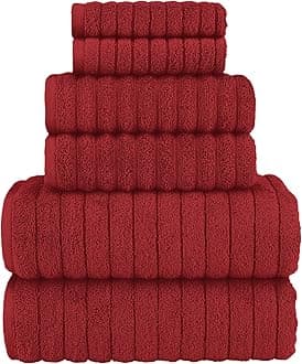 Elegant Comfort 100% Turkish Cotton Corduroy Ribbed Luxury Bath Towels 6-Piece Set, Premium Feel - Quick Dry, Highly Absorbent, Contains 2 Bath Towels, 2 Hand Towels, and 2 Washcloths, Burgundy