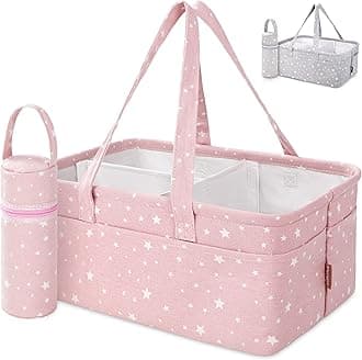 Baby Diaper Caddy Organizer - Baby Shower Basket | Large Nursery Storage Bin for Changing Table | Car Travel Tote Bag | Newborn Registry Must Have | Bonus Bottle Cooler | Pink