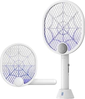 Buzbug Fly Zapper, Type-C Rechargeable Fly Killer with Charging Base, Foldable Bug Zapper for Indoor and Outdoor, Mosquito Swatter with Blue-Purple Working Light