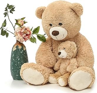 MorisMos Decorations Teddy Bear with Baby for Baby Shower, 39 Inch Soft Bear Stuffed Animal, Gift for Birthday Kids Girls Boys, Party Favor, Tan