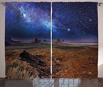 Ambesonne Night Sky Curtains, Nebula Starry Stars in Desert Monument Valley Utah Arizona USA Landscape, Living Room Bedroom Window Drapes 2 Panel Set, 108" X 63", Blue Brown
