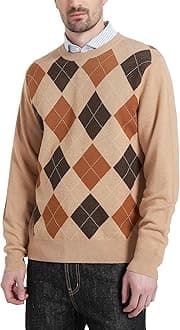 Men's Wool Blend Crewneck Sweater Argyle Long Sleeve Pullover Sweater for Casual Or Dressy Wear