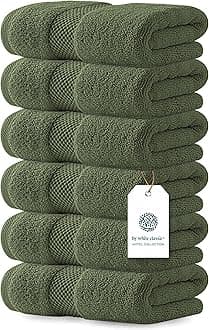 White Classic Luxury Hand Towels for Bathroom-Hotel-Spa-Kitchen-Set - Circlet Egyptian Cotton - 16x30 Inches - Set of 6 (Forest Green)