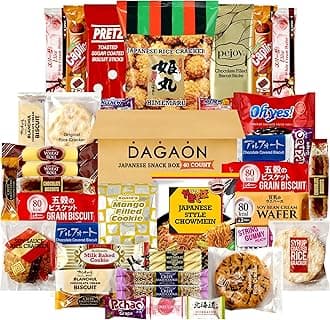 Dagaon 40 Count Japanese Snack Box. Dagashi Variety Pack of of Biscuits, Cookies, Pies, Crackers, Candies, Ramen. Appetizing snacks for any occasions, sharing and gifting for everyone.