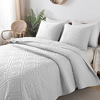 R.SHARE White Twin Size Quilt Bedding Sets with Pillow Sham, Boho Lightweight Soft Bedspread Coverlet, Quilted Blanket Thin Comforter Bed Cover for All Season, 2 Pieces, 68x90 inches