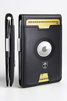 TRAVANDO Men's Minimalist AirTag Wallet with Money Clip, RFID Blocking, Black