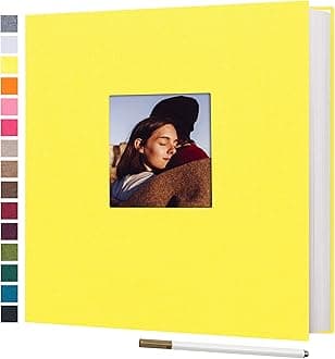 potricher Large Photo Album Self Adhesive 4x6 5x7 8x10 Pictures Linen Cover 40 Blank Pages Magnetic DIY Scrapbook Albums with A Metallic Pen (Yellow)
