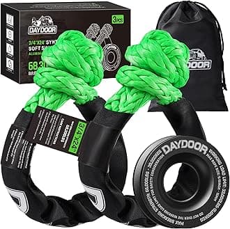 DAYDOOR Synthetic Soft Shackle & Winch Recovery Ring Kit, 2 PCS 3/4'' x 24'' Recovery Soft Shackle(68,300Lbs Breaking Strength), 1 PCS Recovery Ring for ATV UTV Off-Road Vehicles(Black Ring)