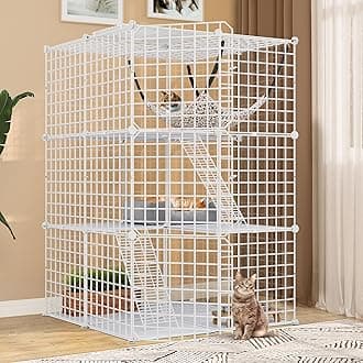 YITAHOME Cat Cage Indoor, 3-Tiers DIY Enclosure Metal Cat Playpen for 1-2 Cats with Extra Hammock