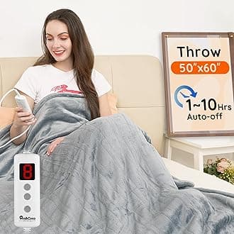 Mia&Coco Heated Throw Blanket - 50"x60" Flannel Electric Blanket, 6 Heat Levels, 10-Hour Auto-Off, Fast Heating, Overheat Protection, Machine Washable, Soft Heated Blanket for Home and Office (Gray)