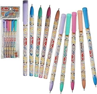 ELKOS BLUE Ballpoint Pens, 0.7mm Fine Point, Pack of 10, Cuty Ball Pens, Smooth Writing, School Office Home Everyday Pens, ZOFAX Black Ball Pen