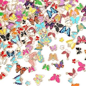 MARFOREVER 120 Pcs Butterfly Charms for Jewelry Making, Mixed Butterflies Cha...