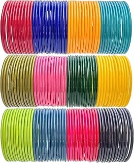 Hand Kkrafts Multicolor glossy finish glass bangle/chudi set of 144 in 12 unique color for women and girls