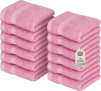 Premium Washcloth Set (30 x 30 CM, 12 Pack) 100% Cotton Flannel Face Cloths, Highly Absorbent and Soft Feel Fingertip Towels (Pink)
