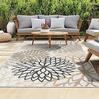 homeart Outdoor Rug - Easy-Clean, Durable, Stain-Resistant, Weather & UV Resistant Indoor & Outdoor Rugs for Porch, Deck, Balcony, Garden, Picnic and Patio | Bellis Black, Beige - 80x150cm