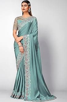 TRENDMALLS Women's Silk Embroidery Saree with Unstitched Blouse Piece
