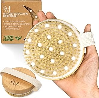 CSM Dry Brushing Body Brush for Lymphatic Drainage - Natural Boar Bristle Exfoliating Brush Set with Face Brush for Cellulite, Circulation & Glowing Skin