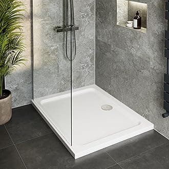 900 x 700 x 40mm White Bathroom Shower Tray for Enclosures Cubicles & Wet Room with Waste, Rectangular