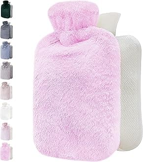 Qomfor Hot Water Bottle with Fluffy Cover - Soft Premium Faux Fur Cover - 1.8l Large Capacity - Hot Water Bag for Cosy Nights, Pain Relief, Back, Neck and Shoulders - Great Gift for Women (Purple)
