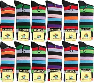 USBingoshop Mens Cotton Argyle Striped Solid Ribbed Black Crew Dress Socks