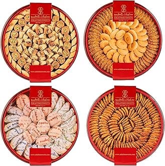 Zalatimo Sweets Since 1860 Cookies Gift Box, 100% Natural Slightly Sweet Shortbread Cookies Variety Pack, Assorted Cookies in Metal Gift Tin, Great for Christmas, Thanksgiving & Birthdays (Pack of 4)