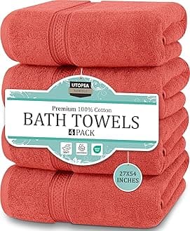 Premium Bath Towel Set of 4 (27" x 54") - 100% Ringspun Cotton 600GSM - Lightweight, Highly Absorbent, Quick Drying Towels, Perfect for Everyday Use (Coral)