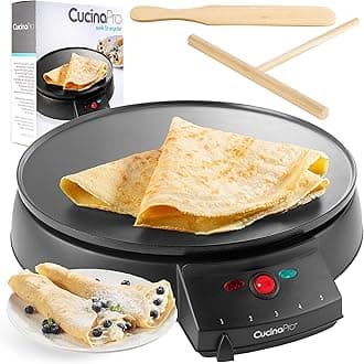 12" Griddle & Crepe Maker, Non-Stick Electric Crepe Pan with Batter Spreader & Recipe Guide- Dual Use Hot Plate for Mothers Day Brunch Blintzes, Eggs, Pancakes- Portable, Adjustable Temp Settings