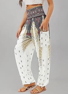 QIANXIZHAN Women's Harem Pants, High Waist Yoga Boho Trousers with Pockets