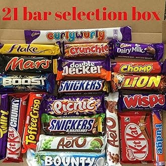 Chocolate 21 Bar Hamper Xmas Birthday Box Flake Chomp kitkat Double Decker Snickers twirlaero