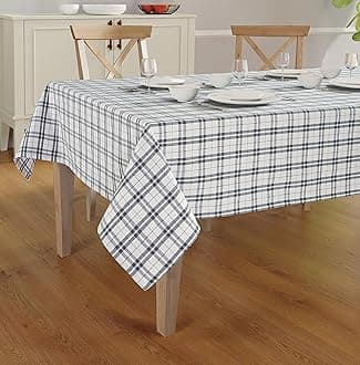 Rectangle Table Cloth - Table Cover - Wrinkle Free Cover - Cotton Mitered Stitched - Dobby Check Cover Kitchen Dining, Wedding, Decorations, & Parties - 60'' x 120'' - Dark Grey