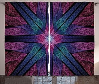 Ambesonne Fractal Curtains, Psychedelic Colorful Symmetrical Stained Glass Vibrant Design, Living Room Bedroom Window Drapes 2 Panel Set, 108" X 63", Plum Indigo