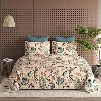Glace Cotton Floral 300 TC All Season King Size AC Comforter || Blanket || Duvet for Double Bed with 1 Flat Bedsheet and 2 Large Pillow Covers - 4 Piece Comforter Set - BeigeAnokhi