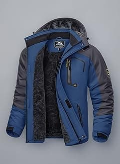 KEFITEVD Men's Waterproof Fleece Jackets Winter Warm Ski Raincoats Outdoor Thermal Coats with Detachable Hood