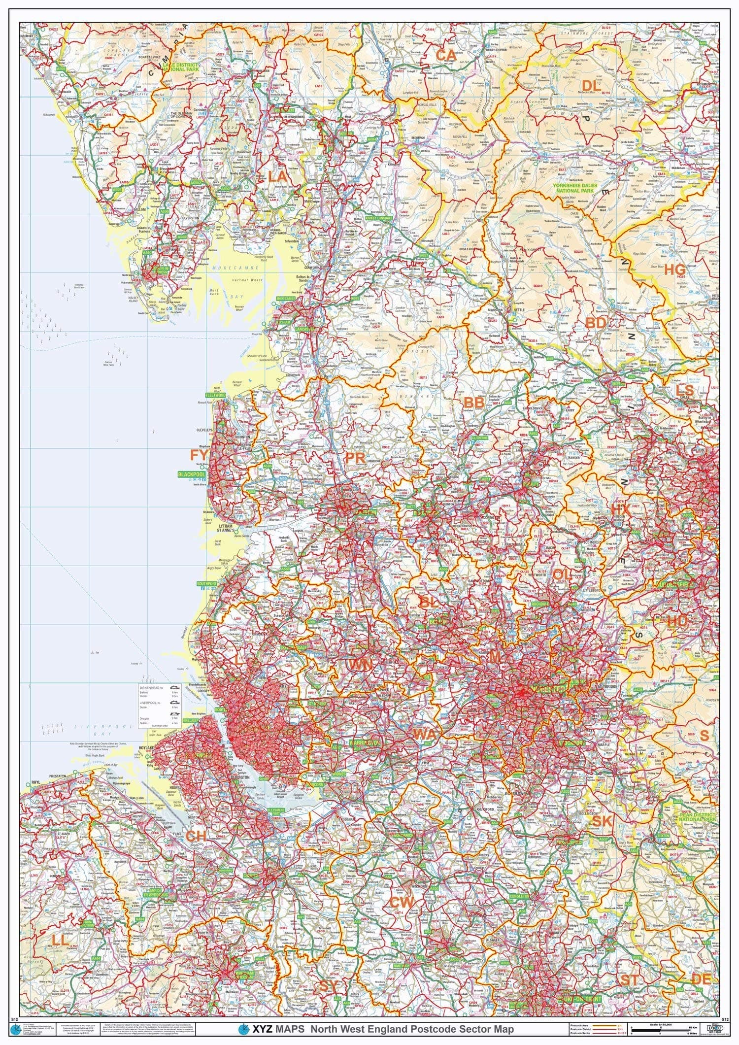 Postcode Sector Map - (S12) - North West England - Wall Map-Plastic Coated