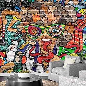 wall26 Removable Wall Sticker/Wall Mural Colorful Cartoon Character Brick Wall Graffiti & Street Art Cityscape Digital Art Realism Urban Edgy for Living Room, Bedroom, Office - 66x96 inches