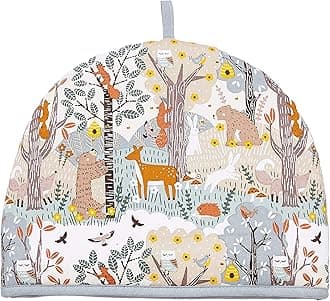 Forest Animals Tea Cosy (35 x 35cm) - 100% Cotton - Teapot Warmer with Fox, Bear, Rabbit & Squirrel - Wildlife Tea Cozy - Woodland Animal Tea Cosy - Fox Gifts/Owl Gifts/Woodland Gifts