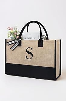 TOPDesign Personalized Initial Jute Bag, Tote Bag for Women