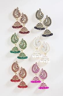 Peacock Jhumkas Jhumka jhumki Earrings Combo set Ear rings For Women girls Ladies Traditional Wedding Temple Gold Meenakari Ethnic Antique South Indian Round Pearl Moti Feather jhumki combo M05