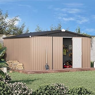 AECOJOY 12' x 12' Shed Metal, Outdoor Storage Sheds & Outdoor Storage 12' x 12' with Lockable Doors, Large Steel Yard Shed, Utility and Tool Storage for Garden, Backyard, Patio, Outside use in Grey