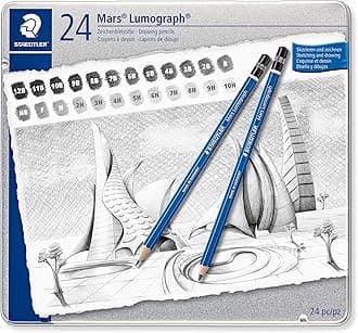 Staedtler Mars Lumograph Set of 24 Drawing Graphite Pencils in Metal Case, Grades 12B-10H, Grey