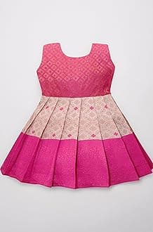 South Indian Traditional Pattu Pavadai Jacquard Frock Dress For Baby Girls