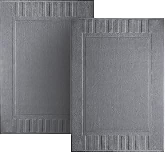 White Classic Luxury Bath Mat Floor Towel Set - Absorbent Cotton Hotel Spa Shower/Bathtub Mats [Not a Bathroom Rug] 22"x34" | 2 Pack | Dark Gray