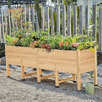 AMERLIFE 7x2 Ft Raised Garden Bed, 16 Inch Depth Featuring Legs, Drainage Holes, Ideal for Deep Rooted Vegetables, Flowers, Herbs, Elevated Wood Planter Box for Balcony, Patio, Backyard, Easy Assembly