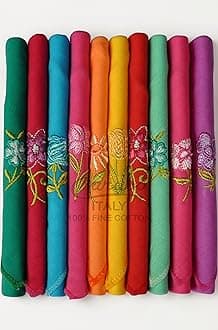 Caruso Italy Women'S Embroidered 100% Pure Cotton Handkerchief Multicolor | Hanky For Women | Pack Of 10