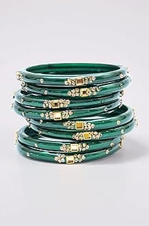 Swara Creations Traditional Glass Kada Bangles Set for women & girls Glossy Bangles Gemstone stone work Red Green Yellow Pink multicolor glass Kade