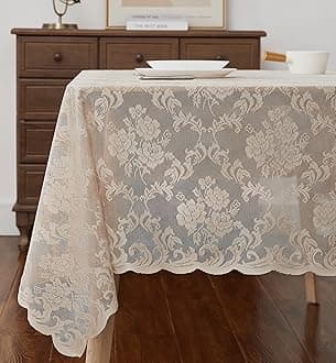 Warm Home Designs Wedding Tablecloth. 60 x 144 Gold Lace Tablecloth. Elegant Extra Long Tablecloth for Rectangle Tables Feature Floral Design for Rustic Kitchen Décor, Wedding Decor. MTC Linen 144