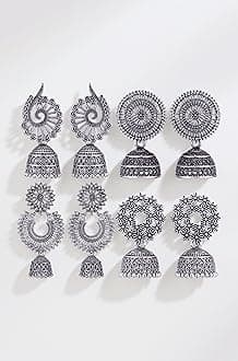 earrings for women fashion jhumka oxidised Silver Earrings for women Combo chandbali pearl chandbali stylish jhumkas traditional Earrings For girls South indian traditional Ear Rings -M124
