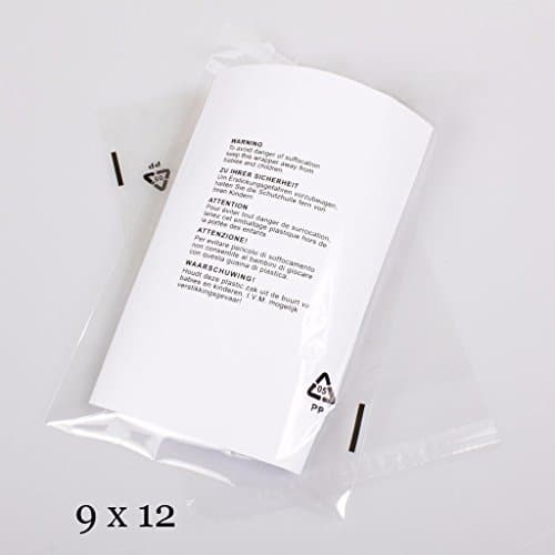 9 X 12'' TRANSPARENT PACKAGING BAG Suffocation Warning Labels self-adhesive strip, once peeled & sealed (500)
