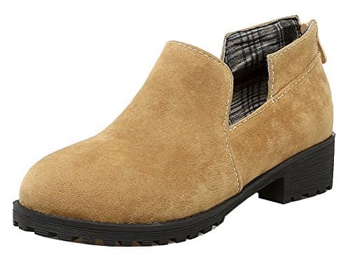 Odomolor Women's Round-Toe Pull-On Frosted Solid Low-Heels Pumps-Shoes, Yellow, 36