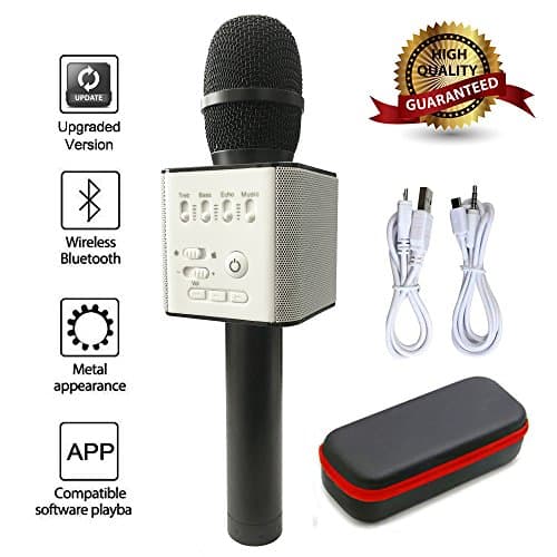 【Upgraded Version】Q9 Magic Karaoke Wireless Microphone With Bluetooth Speaker For Apple iPhone Android Smartphone (Black)